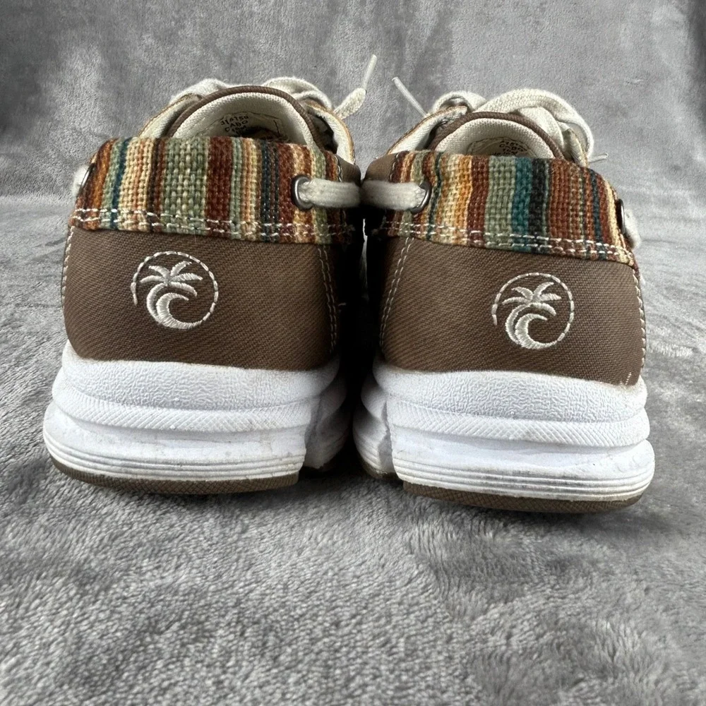 Margaritaville Cabo Brown Canvas Boat Shoes Mens 10M Striped Heel Loafers 315150